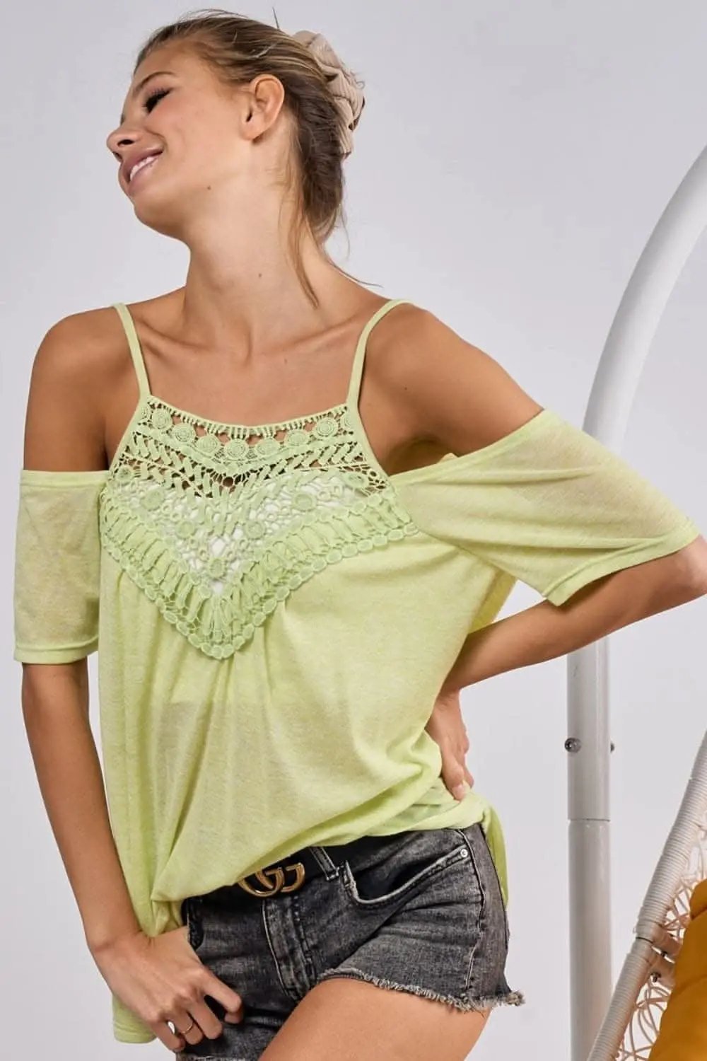 Chic adjustable strap top with crochet lace detail - Love Salve